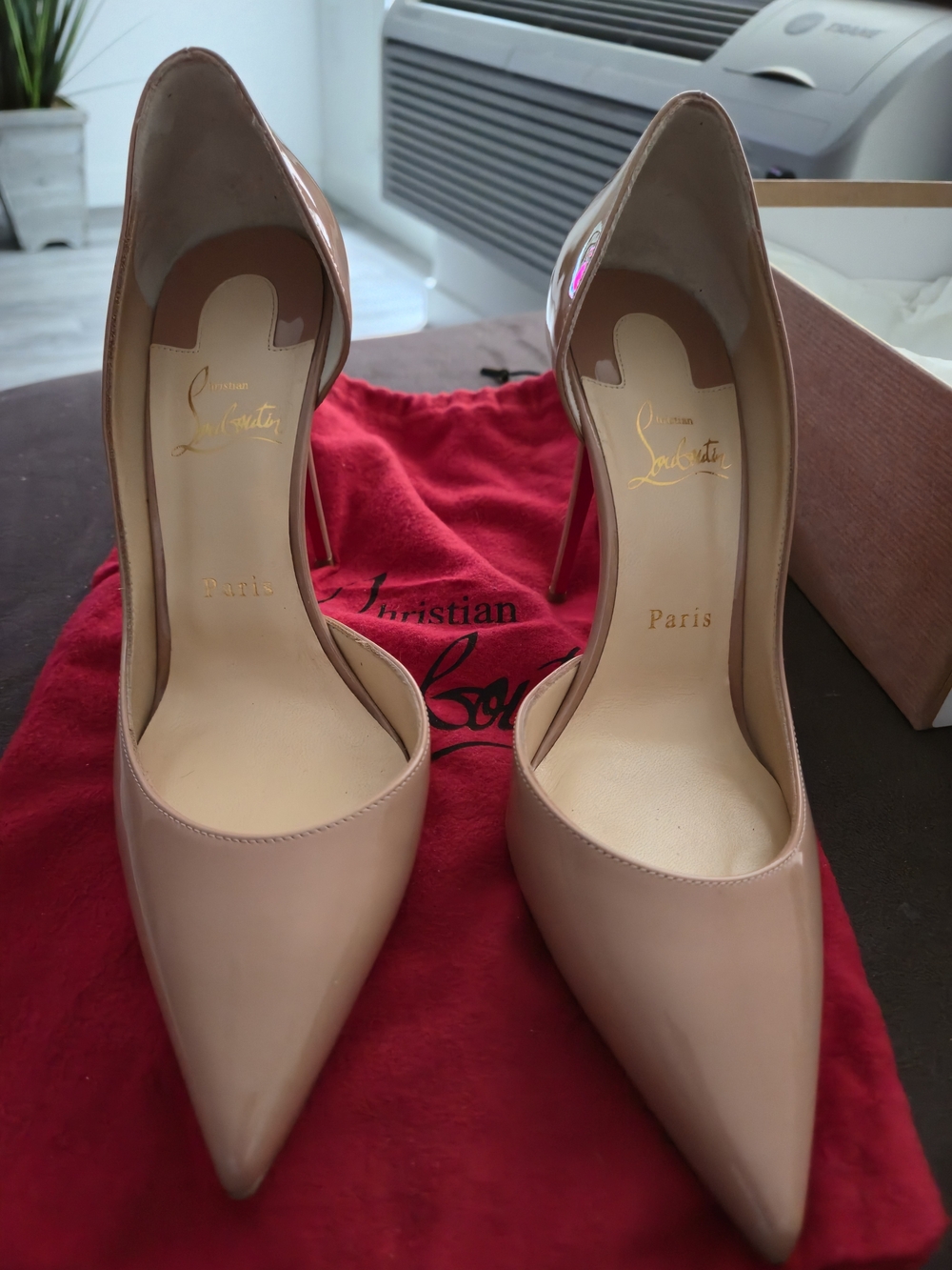 Christian Louboutin Nude Patent Leather Pointed Toe Pumps